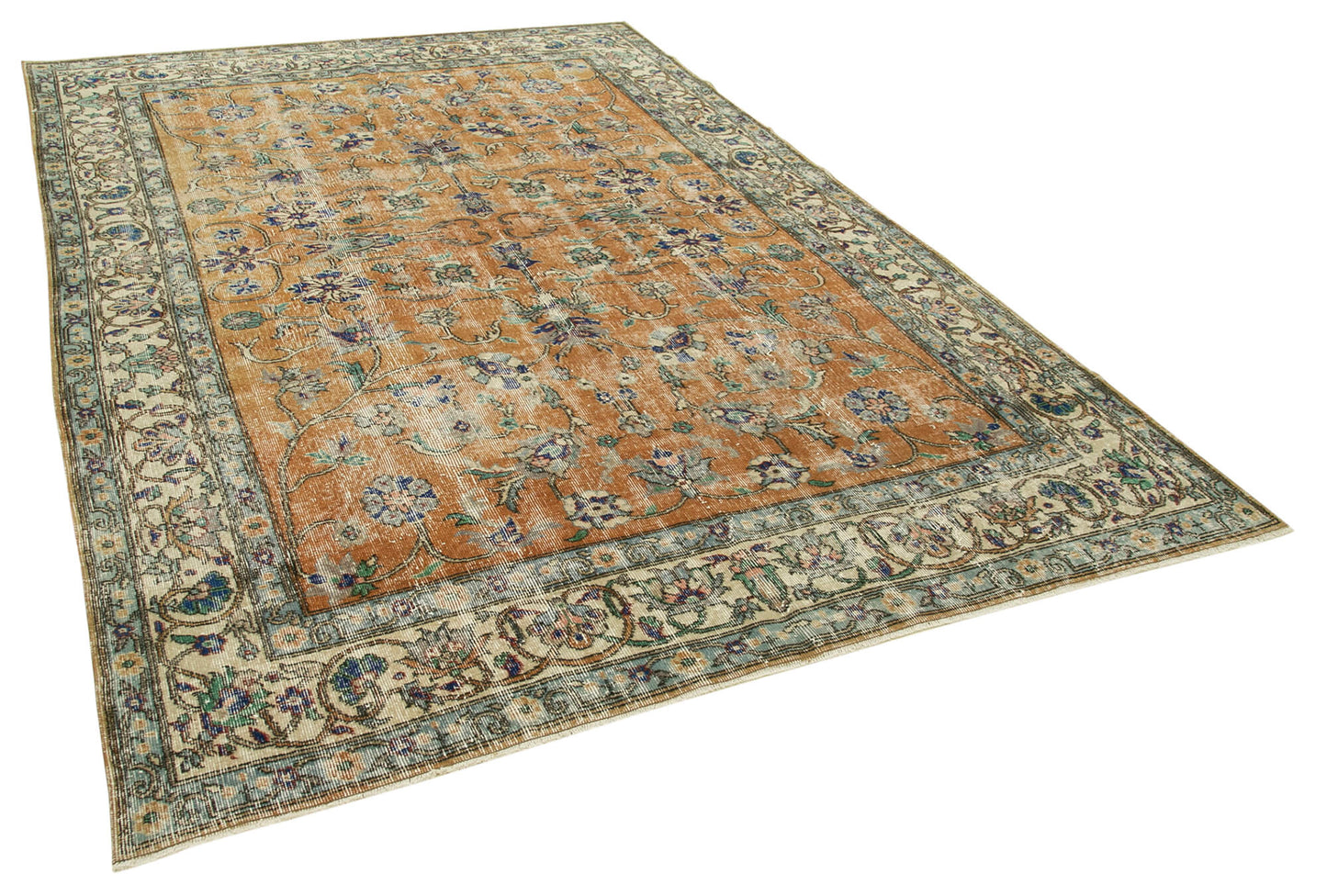 7x10 Beige Turkish Vintage Area Rug - 37888