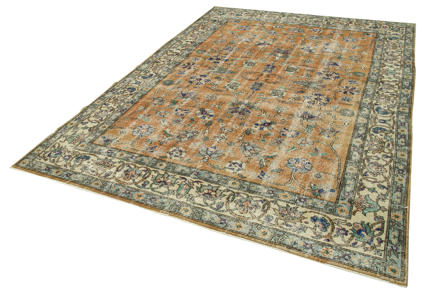 7x10 Beige Turkish Vintage Area Rug - 37888