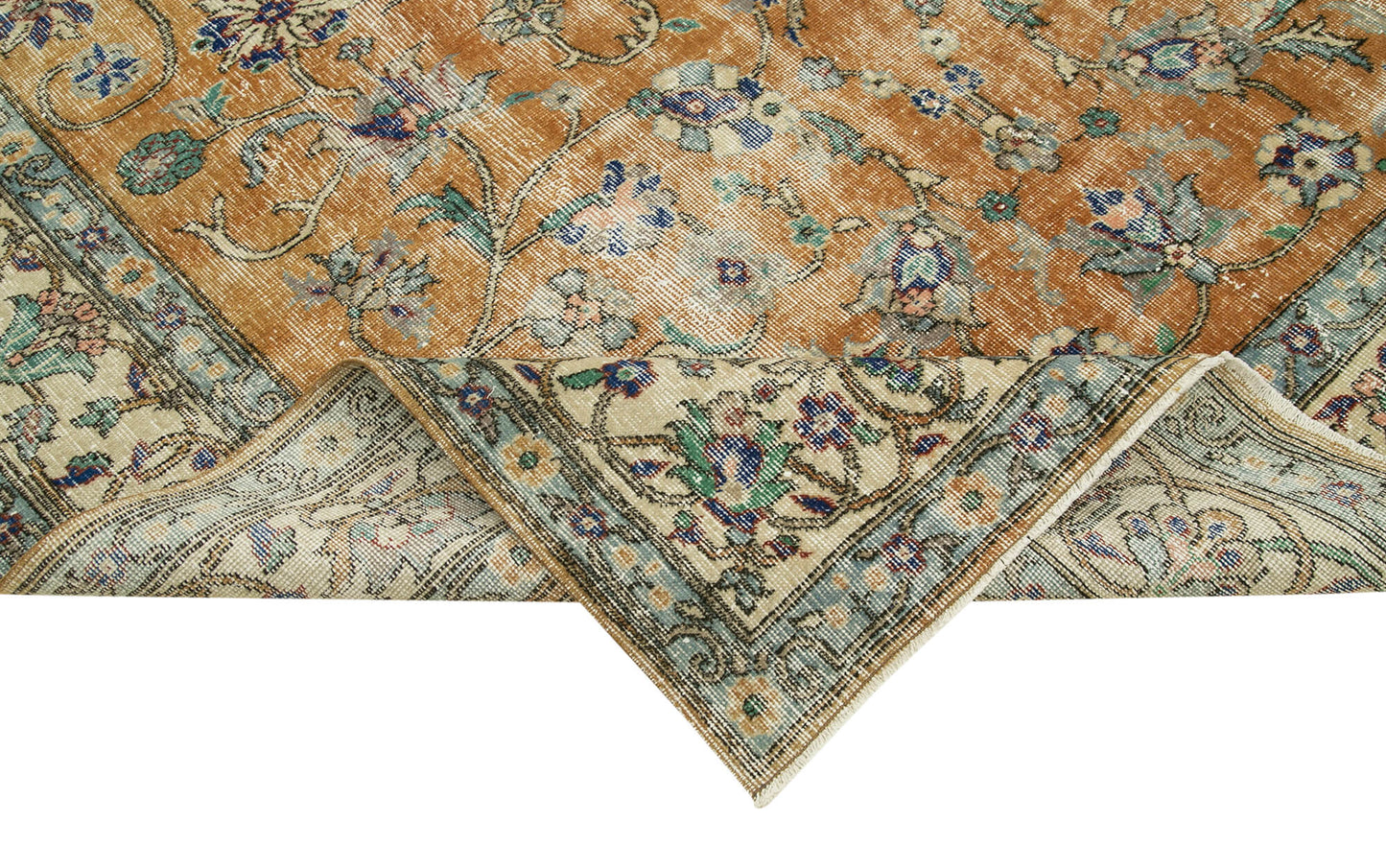 7x10 Beige Turkish Vintage Area Rug - 37888