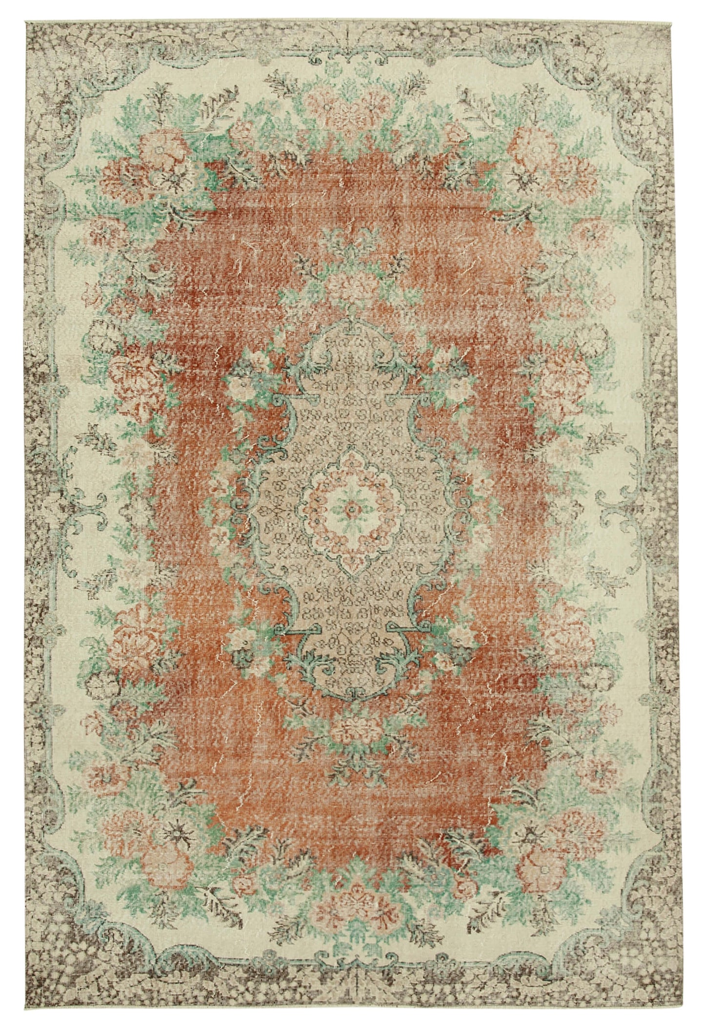 7x10 Beige Turkish Vintage Area Rug - 37889