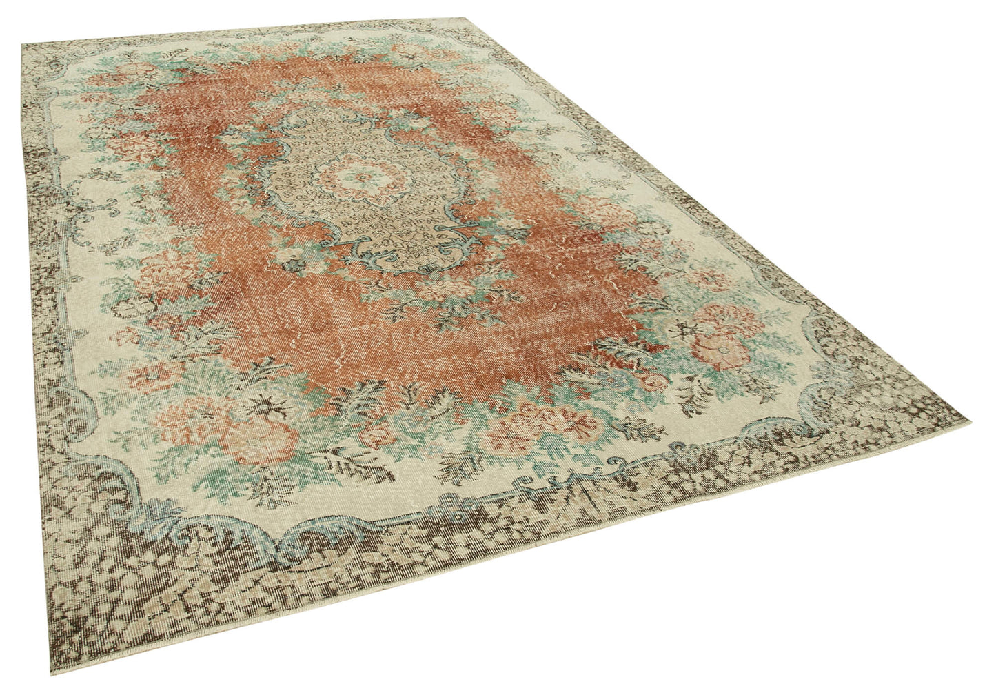 7x10 Beige Turkish Vintage Area Rug - 37889