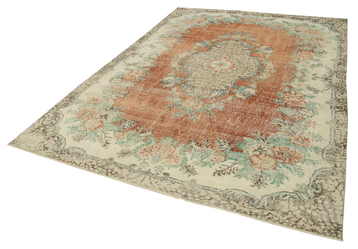 7x10 Beige Turkish Vintage Area Rug - 37889