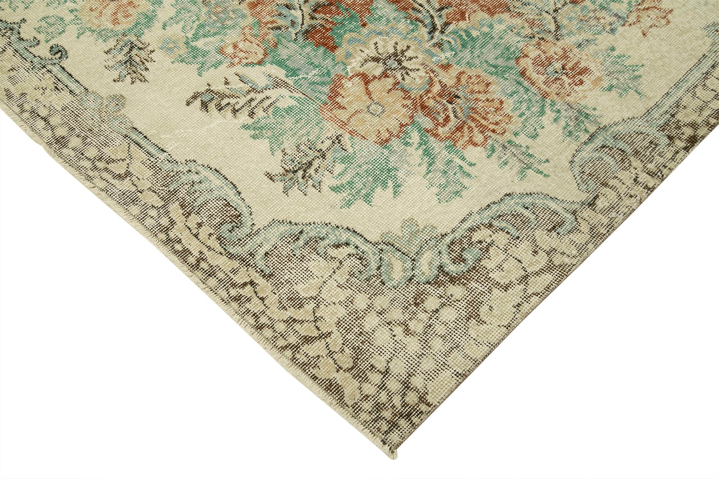 7x10 Beige Turkish Vintage Area Rug - 37889