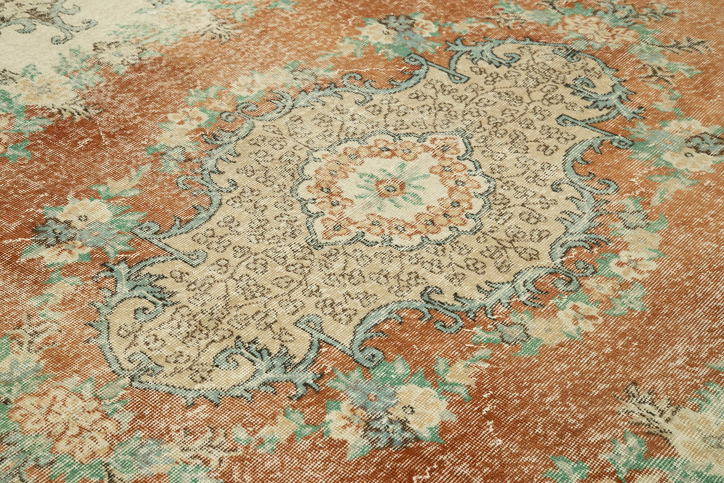 7x10 Beige Turkish Vintage Area Rug - 37889