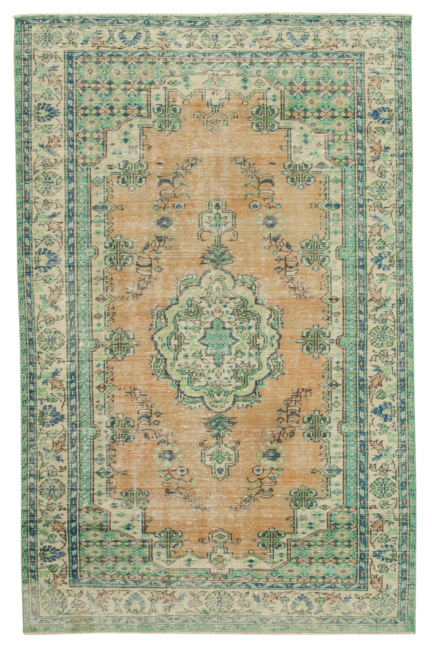 6x10 Beige Turkish Vintage Area Rug - 37891