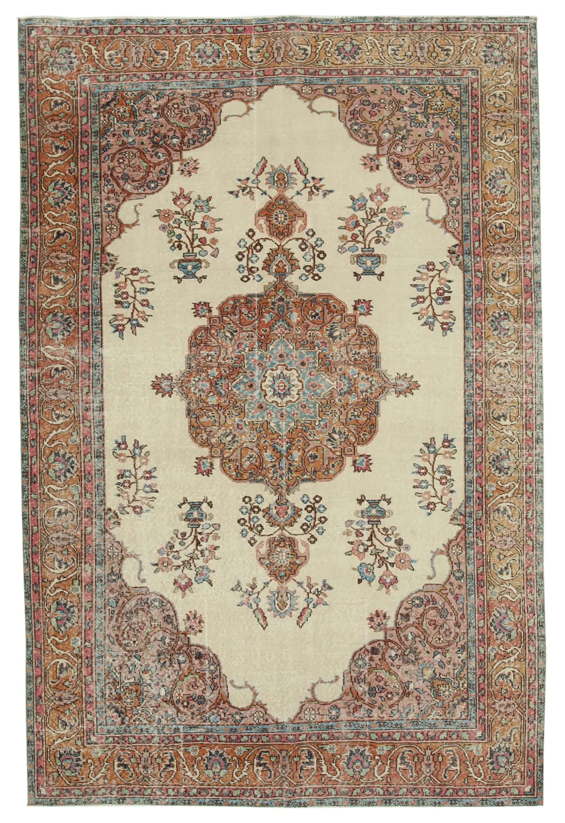 6x10 Beige Turkish Vintage Area Rug - 37894