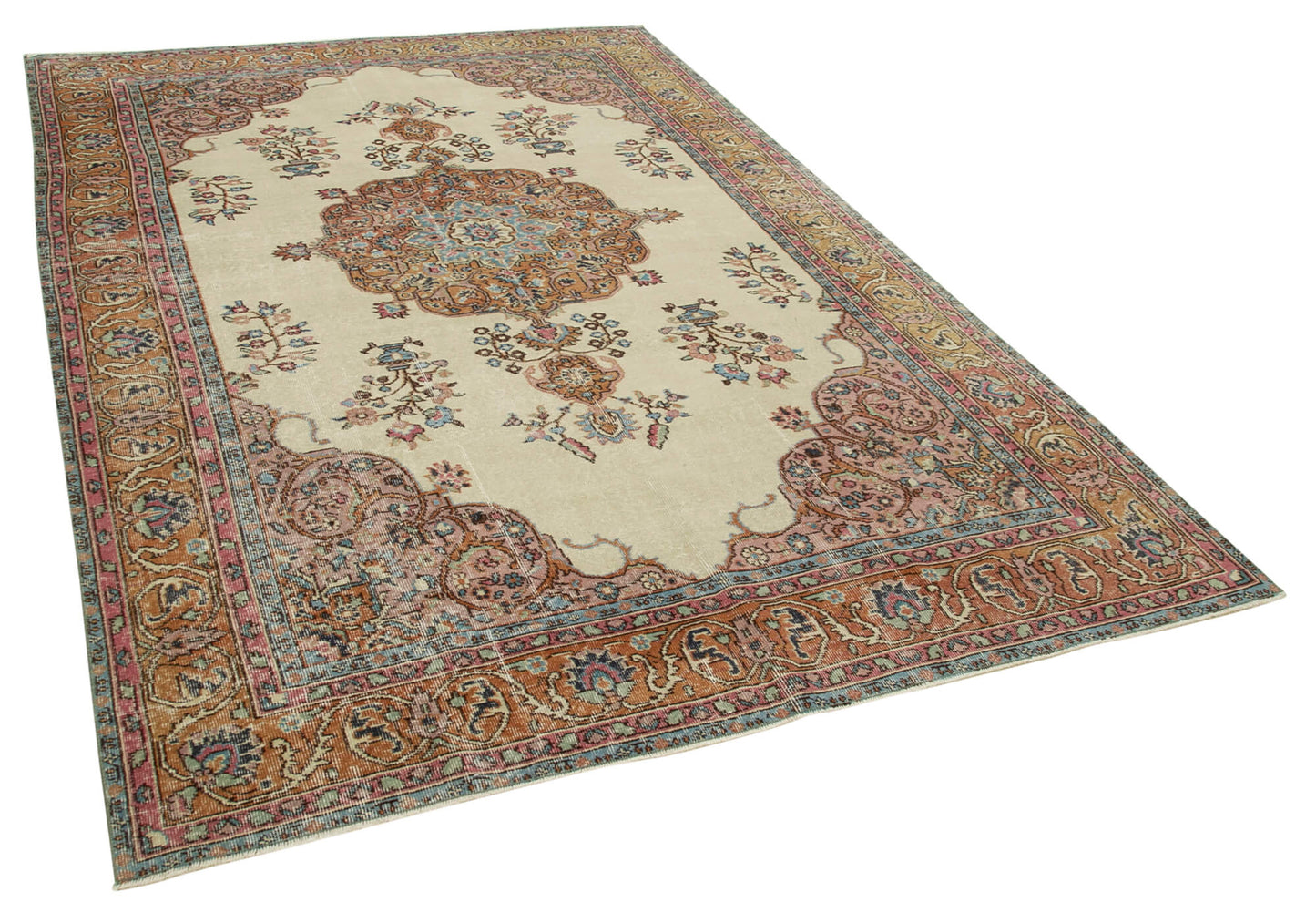 6x10 Beige Turkish Vintage Area Rug - 37894