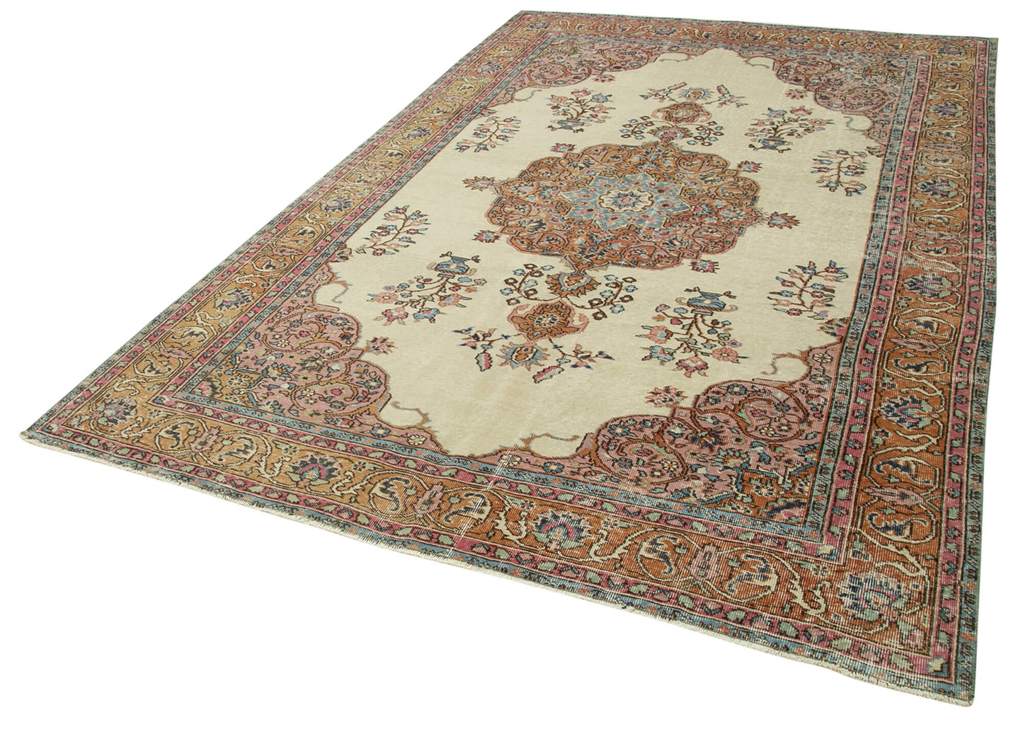 6x10 Beige Turkish Vintage Area Rug - 37894