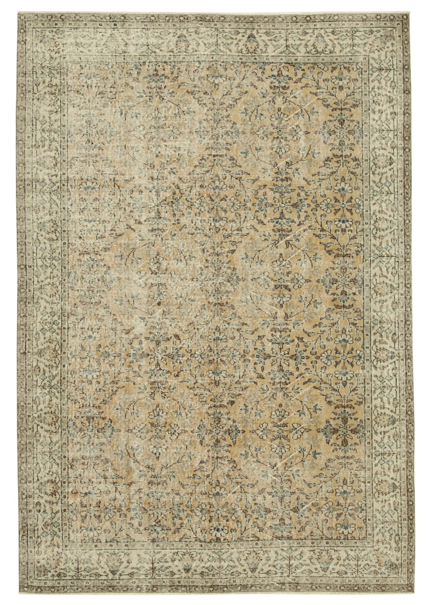 7x10 Beige Turkish Vintage Area Rug - 37896