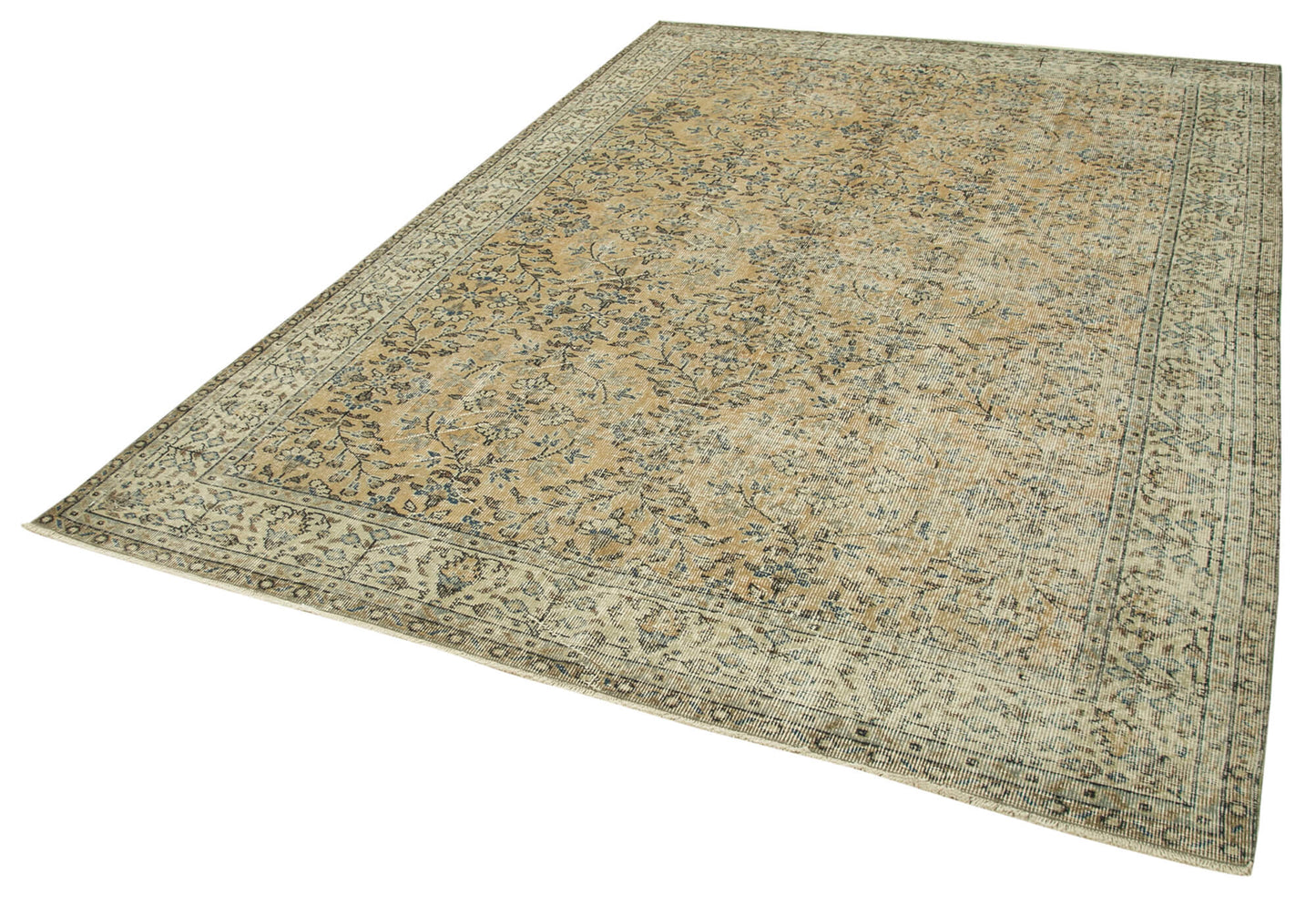 7x10 Beige Turkish Vintage Area Rug - 37896