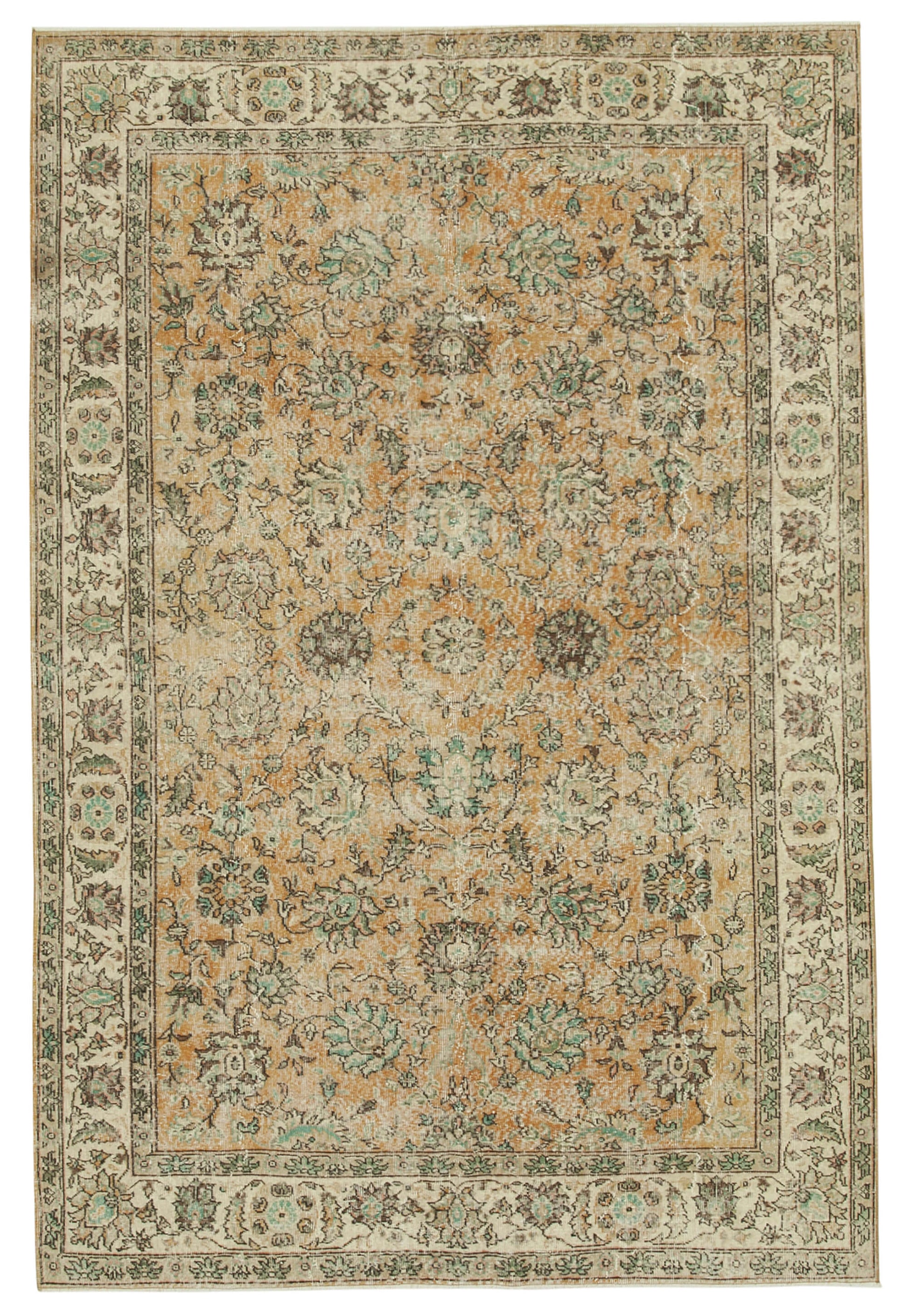 7x10 Beige Turkish Vintage Area Rug - 37897