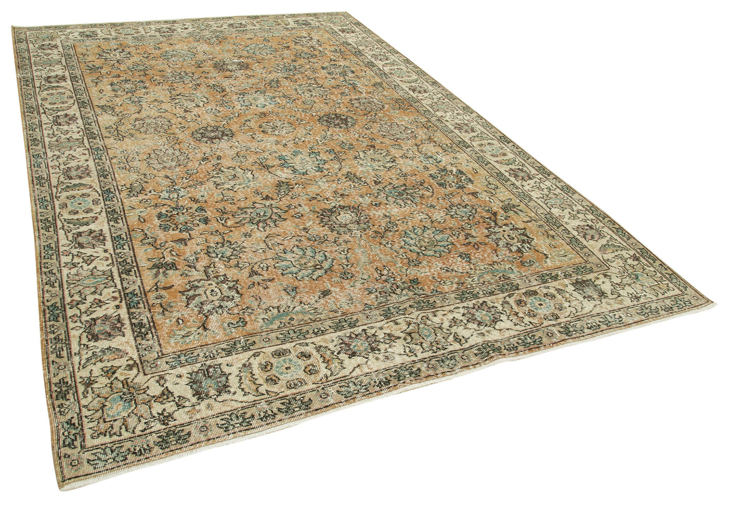 7x10 Beige Turkish Vintage Area Rug - 37897