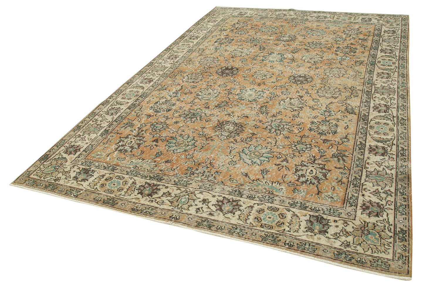 7x10 Beige Turkish Vintage Area Rug - 37897