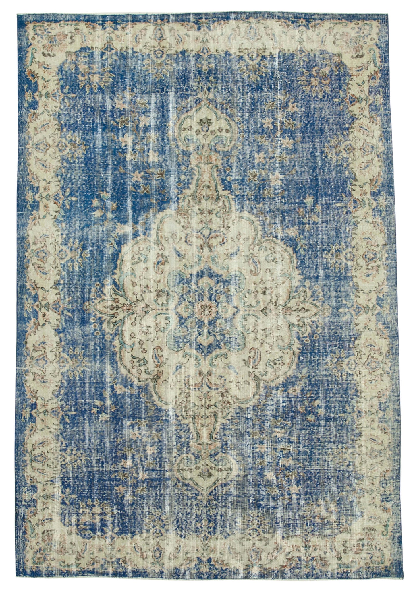 7x10 Beige Turkish Vintage Area Rug - 37899