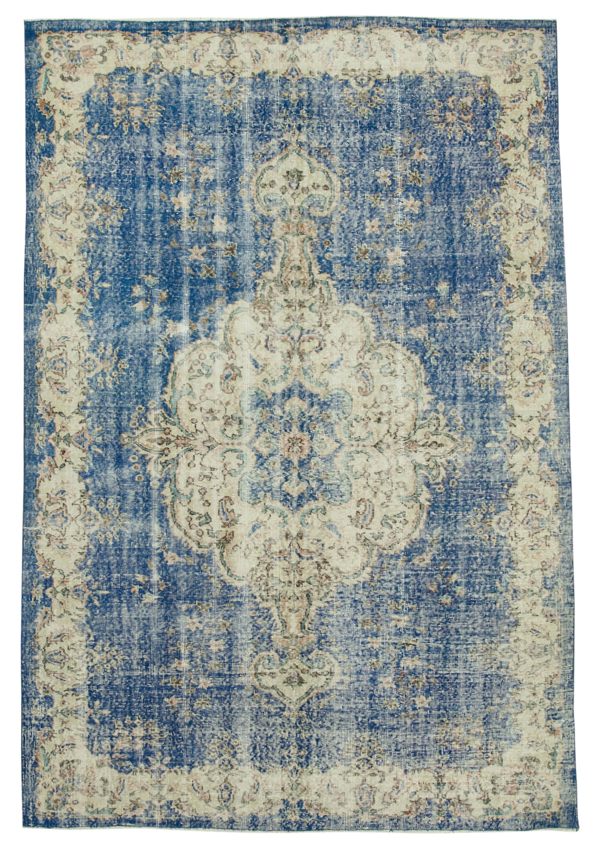 7x10 Beige Turkish Vintage Area Rug - 37899