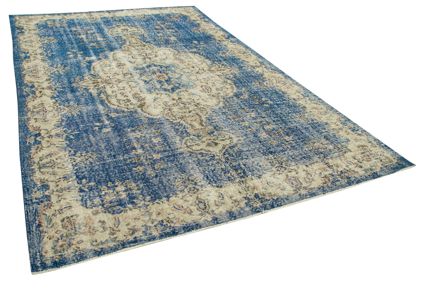 7x10 Beige Turkish Vintage Area Rug - 37899