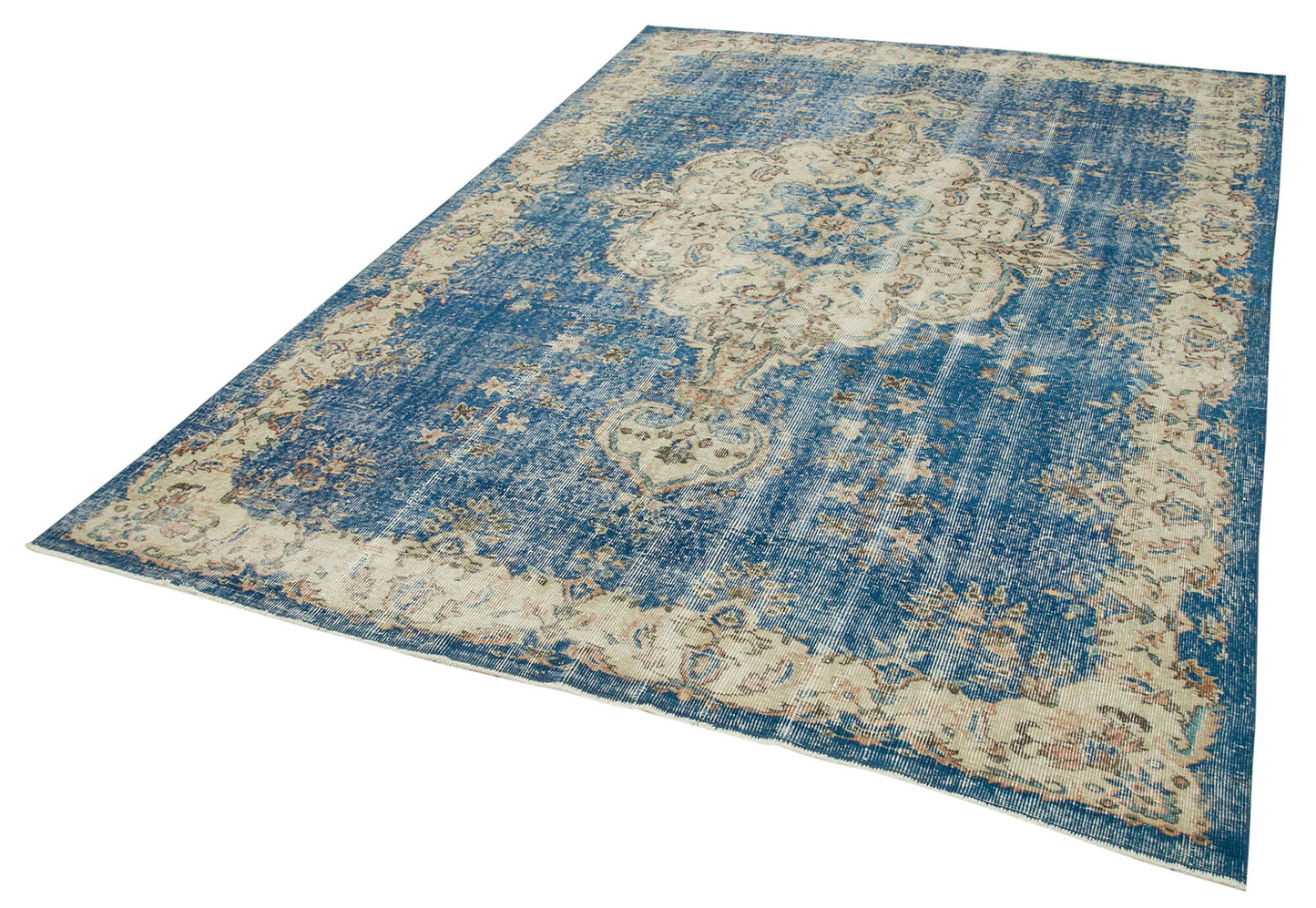 7x10 Beige Turkish Vintage Area Rug - 37899