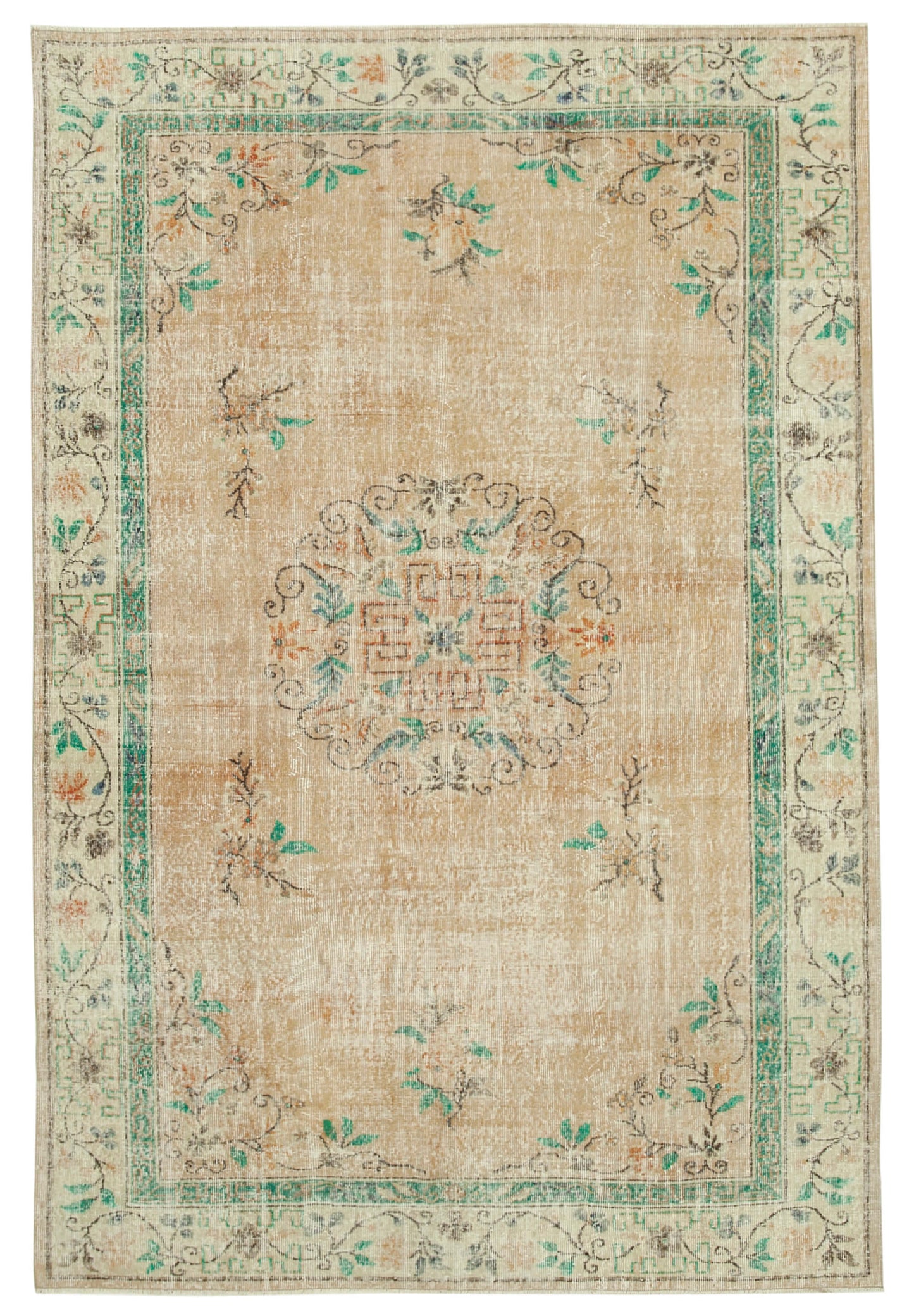 7x10 Beige Turkish Vintage Area Rug - 37903