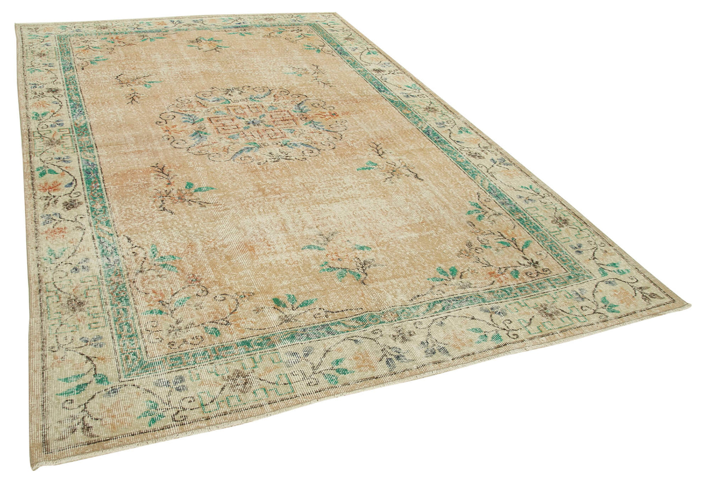 7x10 Beige Turkish Vintage Area Rug - 37903