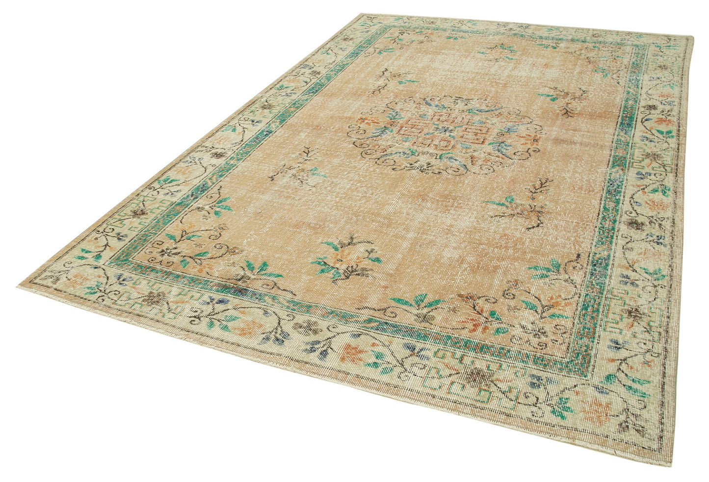 7x10 Beige Turkish Vintage Area Rug - 37903