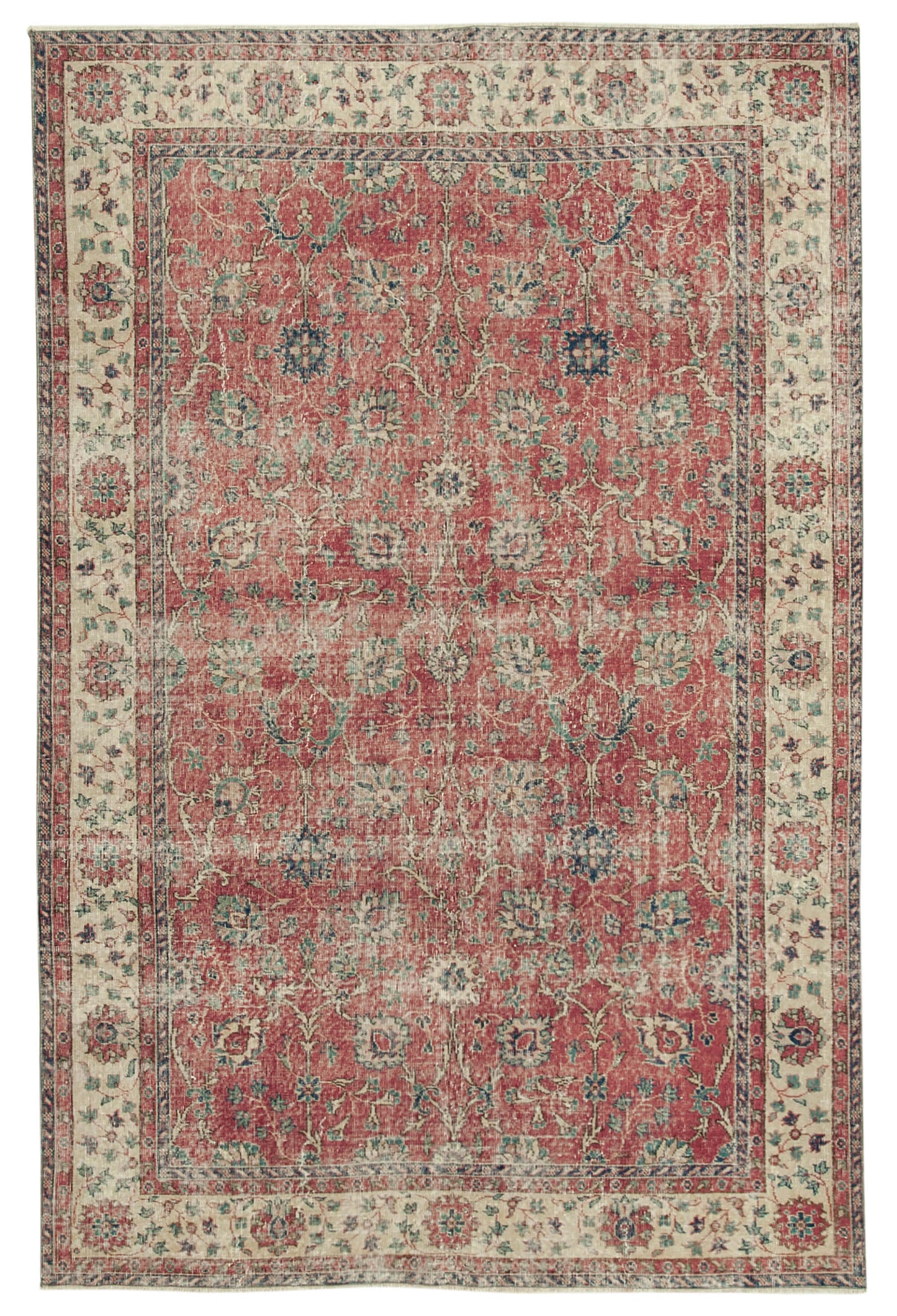 7x10 Red Turkish Vintage Area Rug - 37904