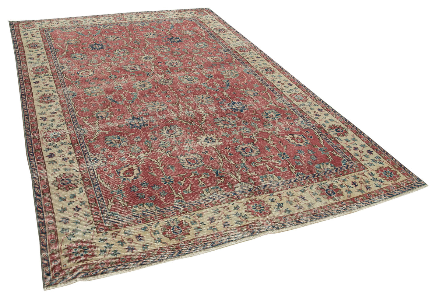 7x10 Red Turkish Vintage Area Rug - 37904