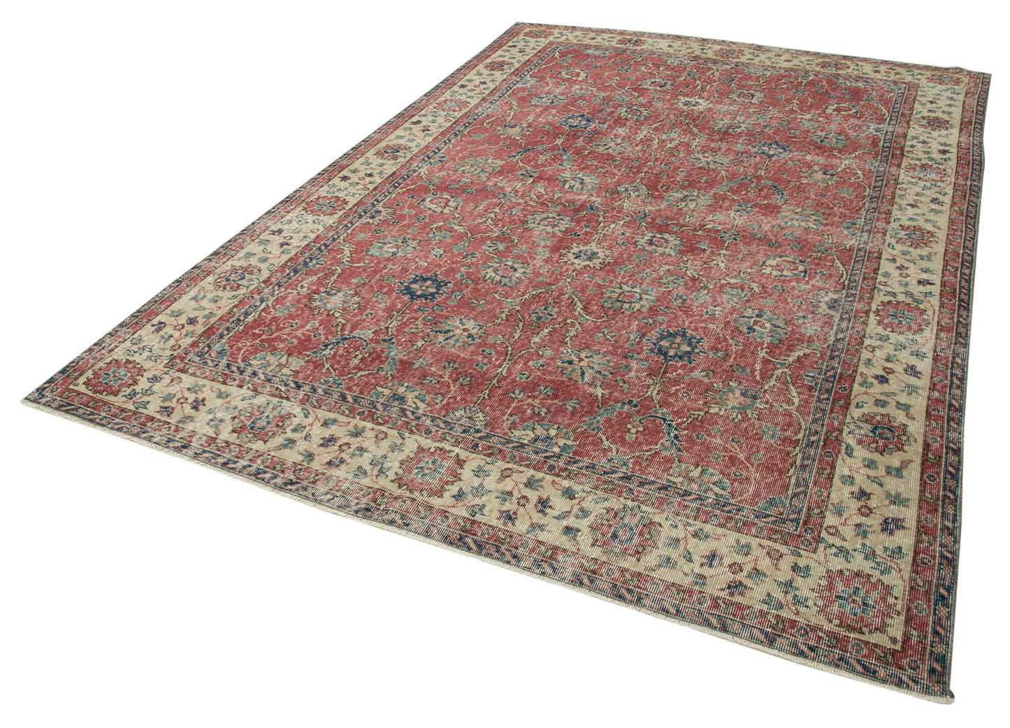 7x10 Red Turkish Vintage Area Rug - 37904