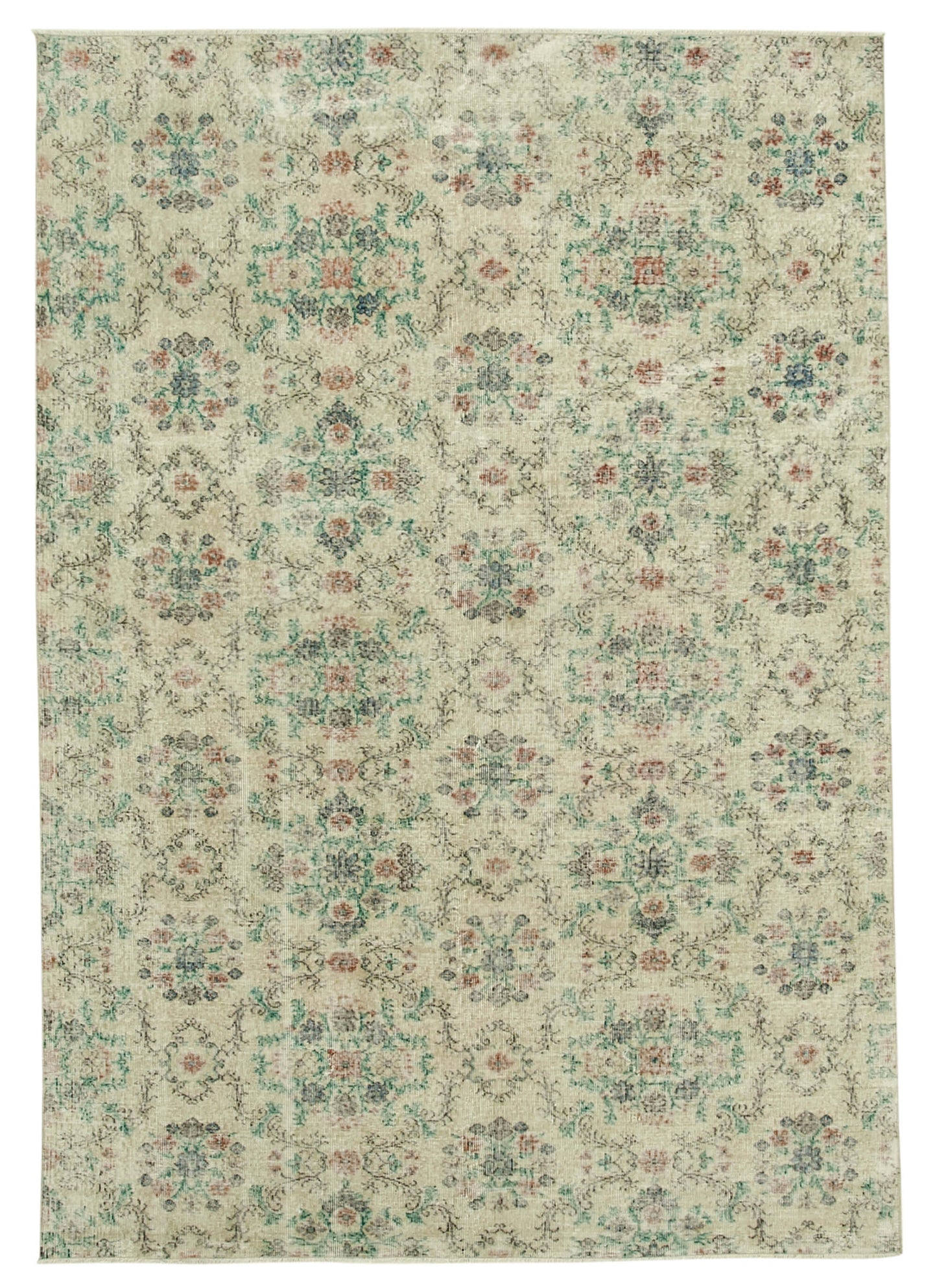 7x10 Beige Turkish Vintage Area Rug - 37907