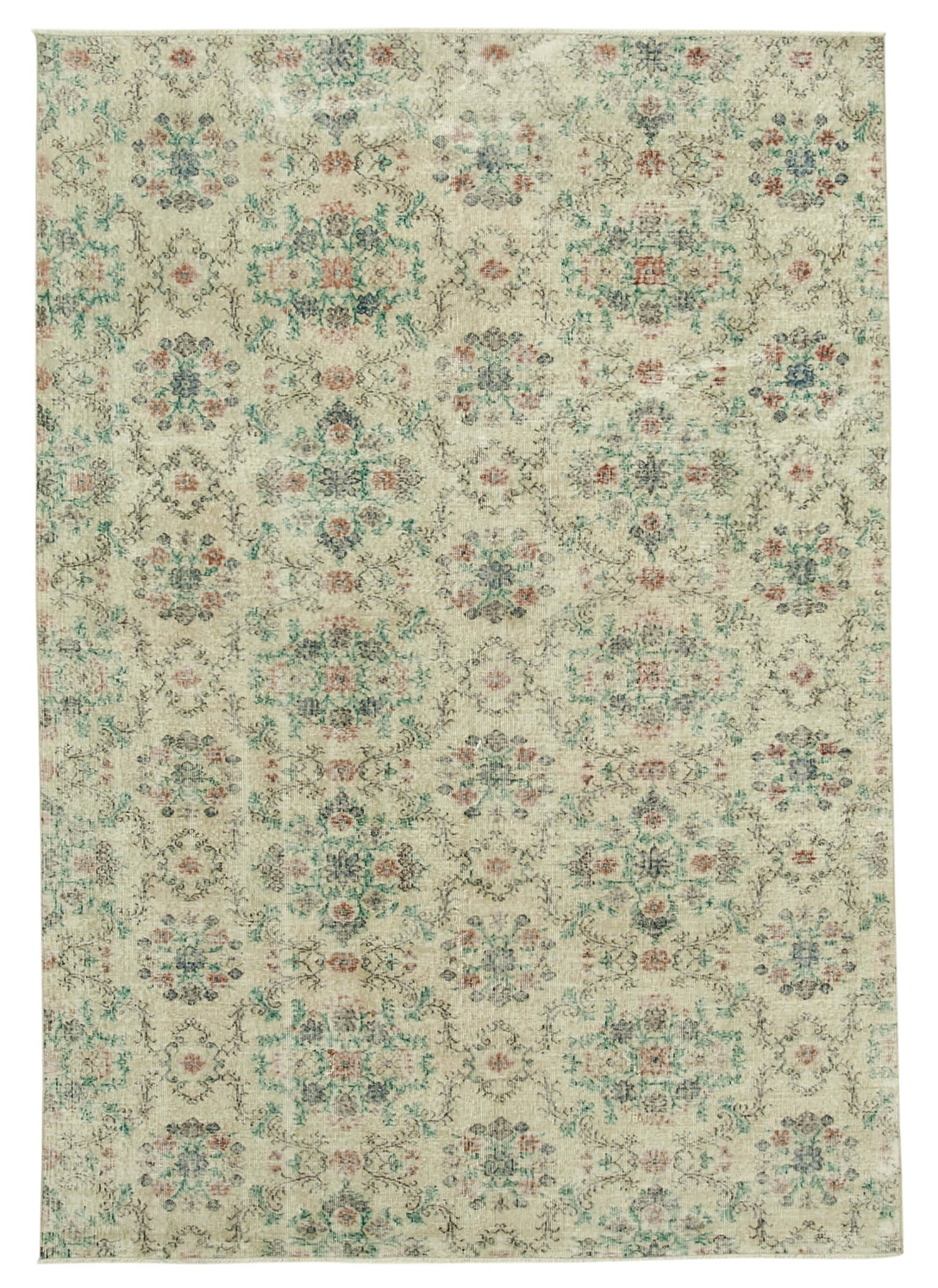 7x10 Beige Turkish Vintage Area Rug - 37907