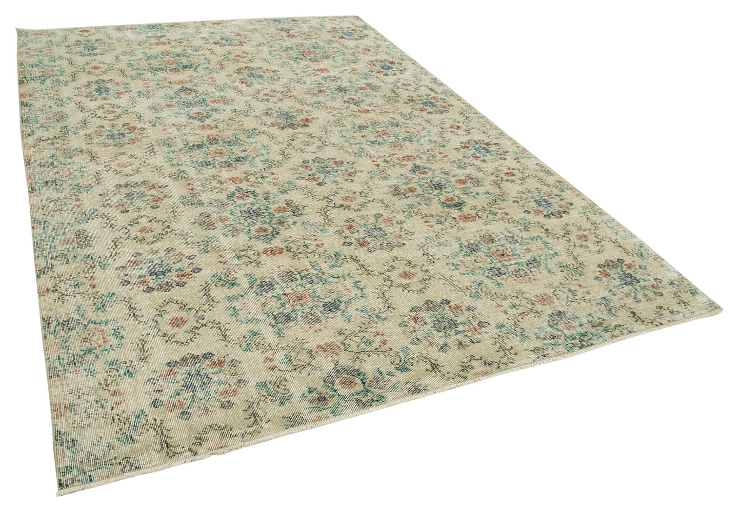 7x10 Beige Turkish Vintage Area Rug - 37907