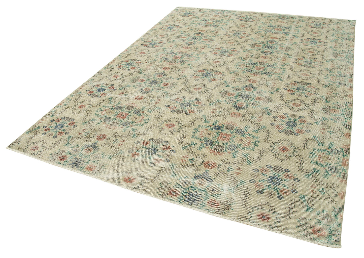 7x10 Beige Turkish Vintage Area Rug - 37907