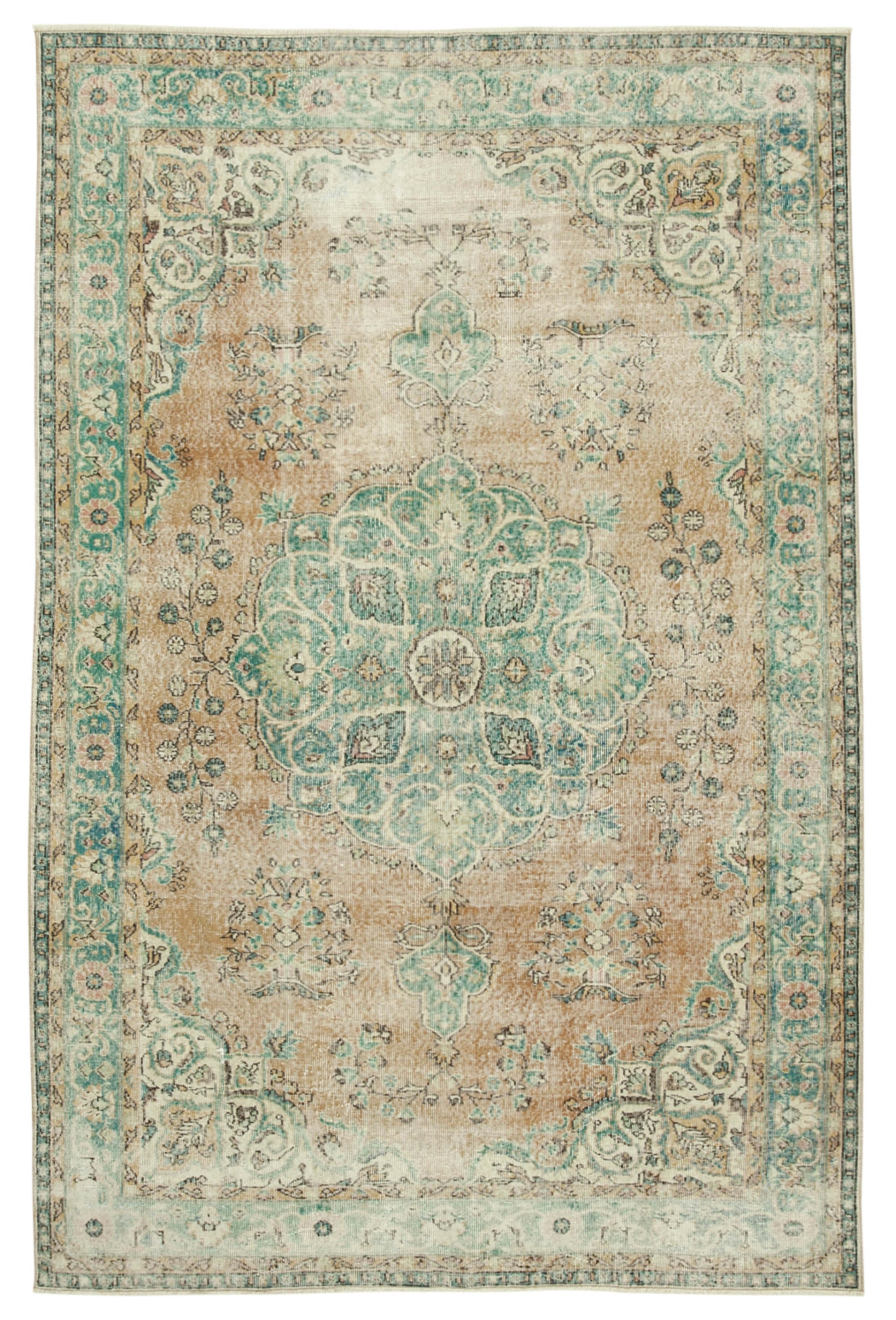 7x10 Beige Turkish Vintage Area Rug - 37908