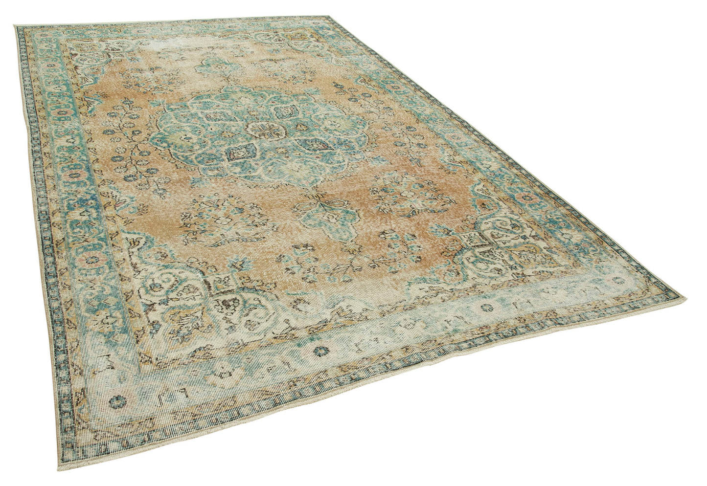 7x10 Beige Turkish Vintage Area Rug - 37908