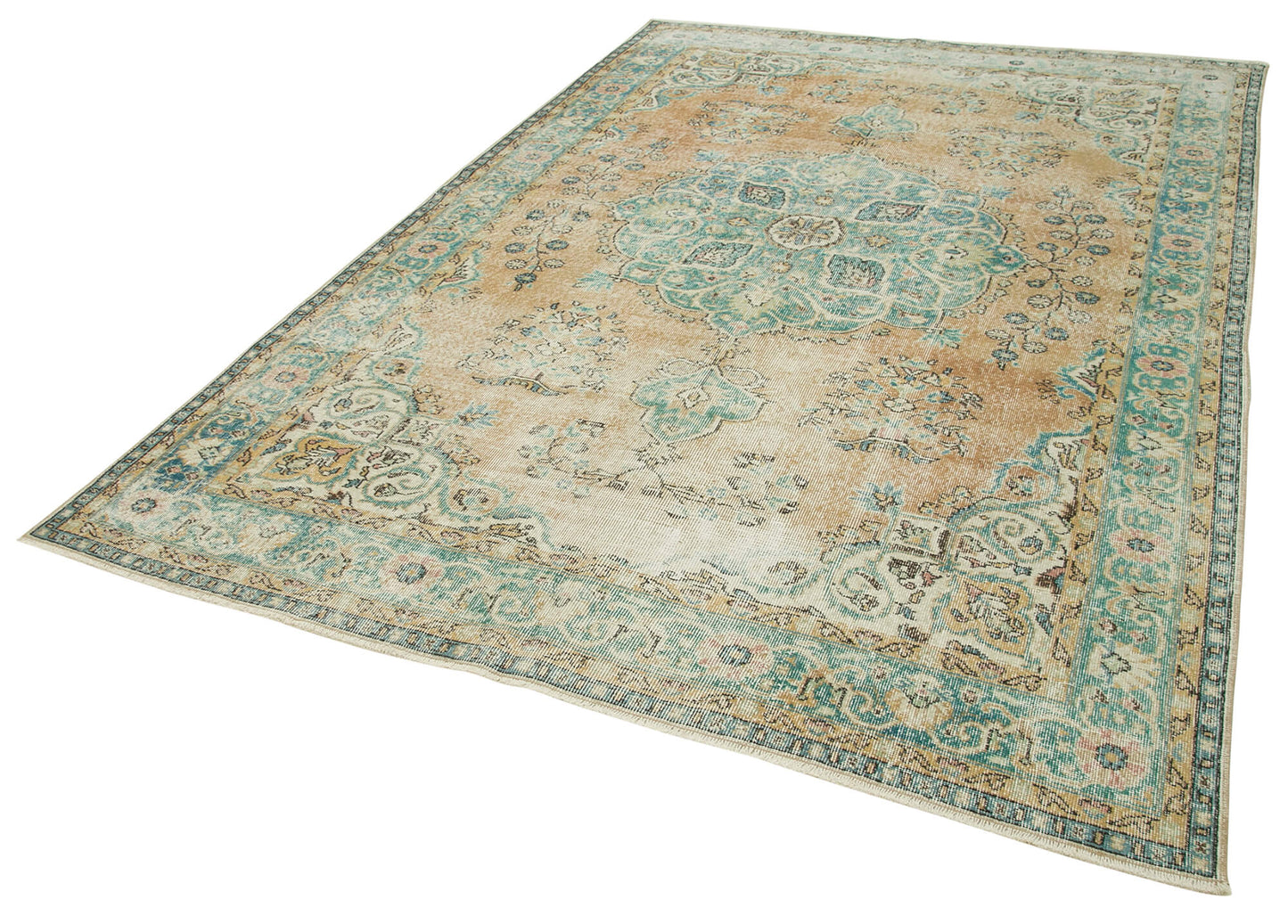 7x10 Beige Turkish Vintage Area Rug - 37908