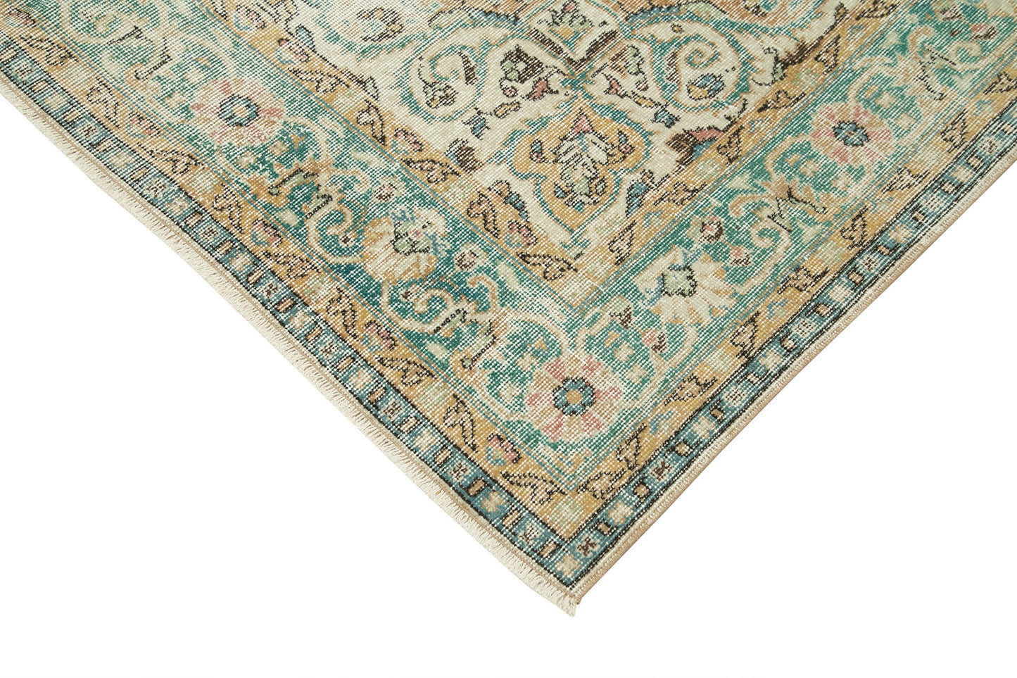 7x10 Beige Turkish Vintage Area Rug - 37908