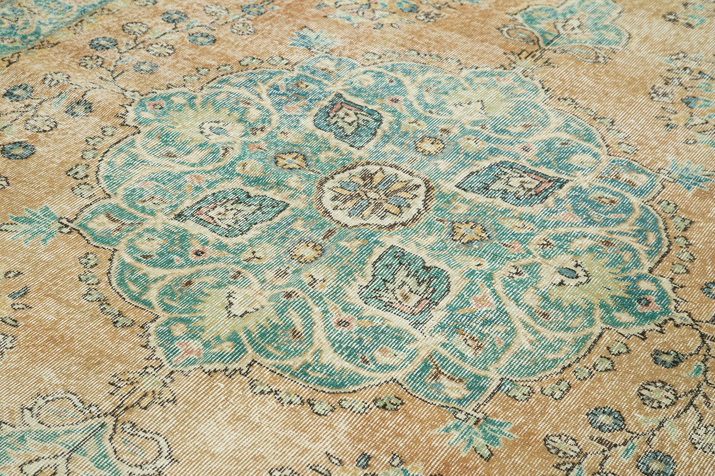 7x10 Beige Turkish Vintage Area Rug - 37908