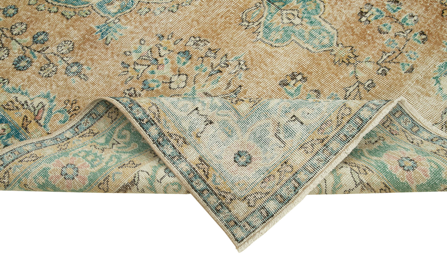 7x10 Beige Turkish Vintage Area Rug - 37908