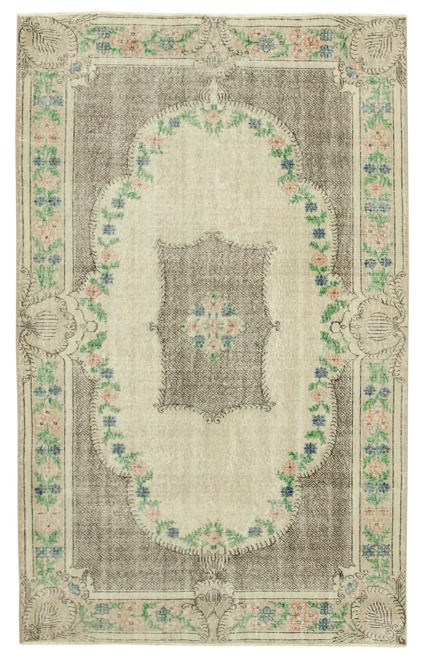 5x9 Beige Turkish Vintage Area Rug - 37910