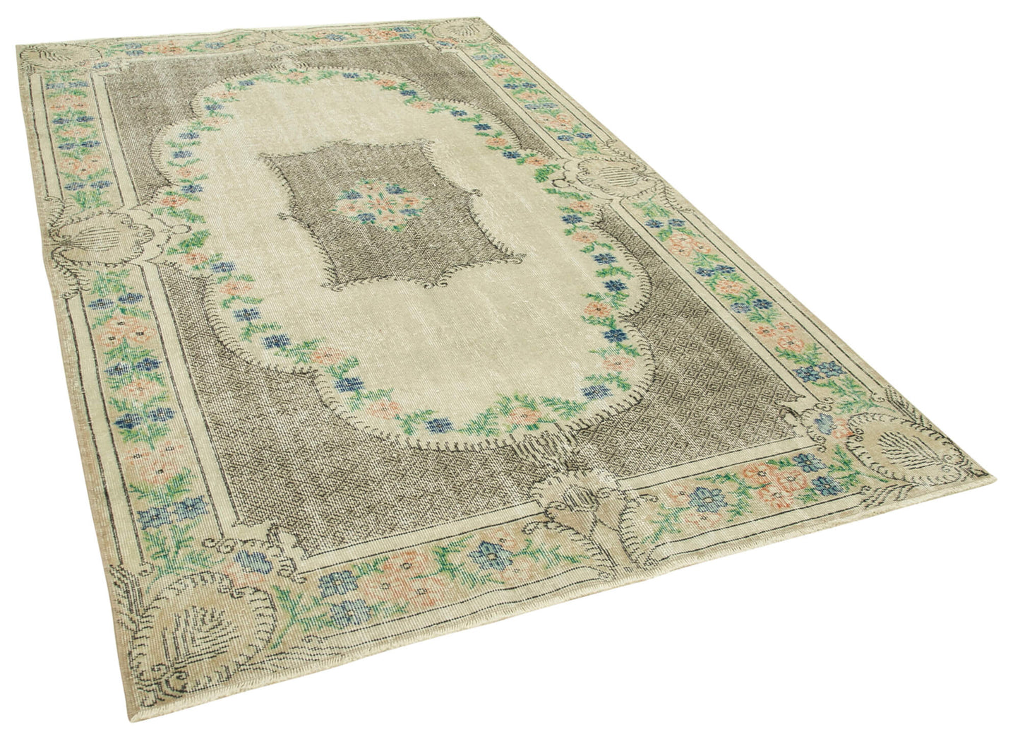 5x9 Beige Turkish Vintage Area Rug - 37910