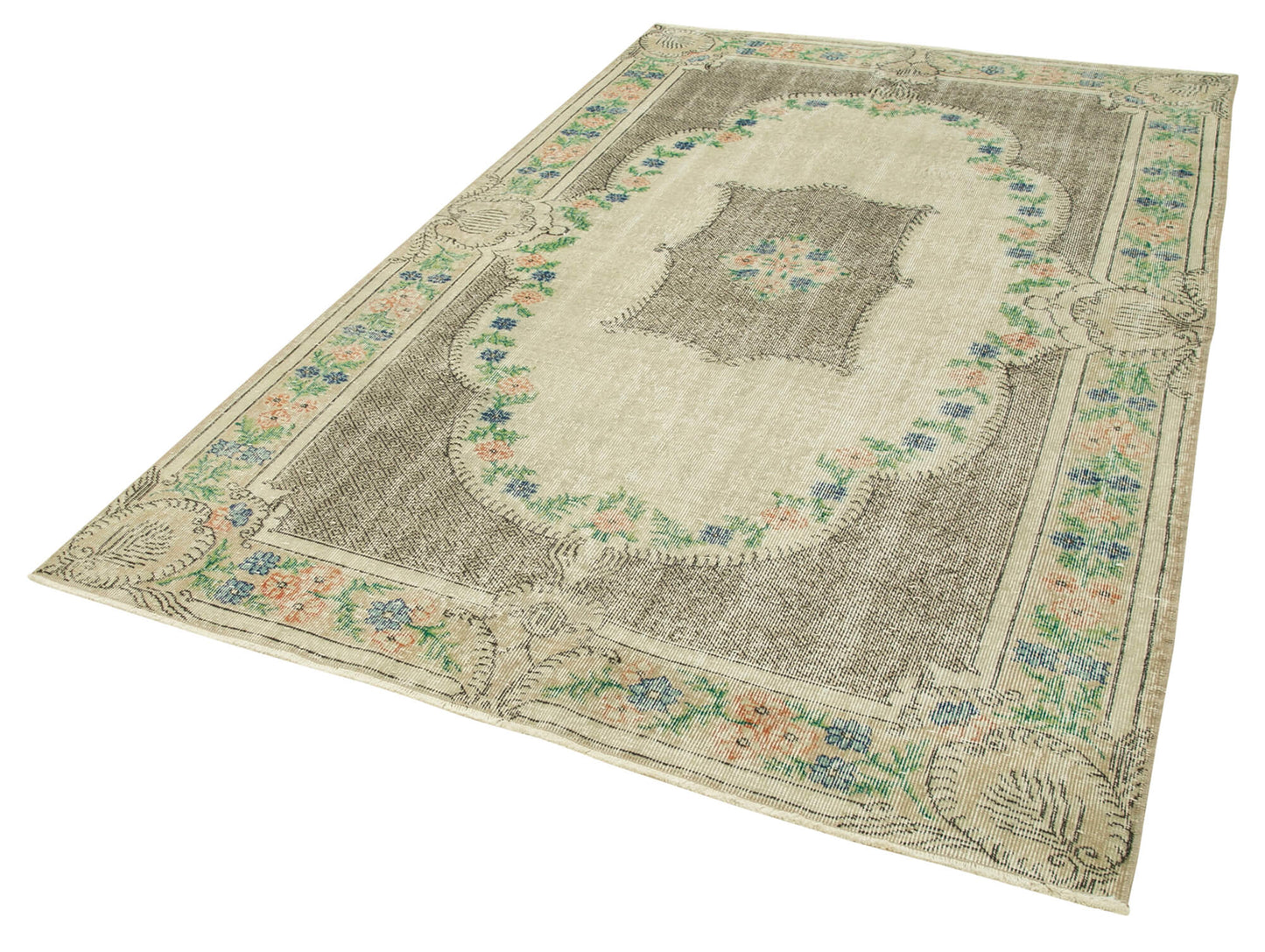 5x9 Beige Turkish Vintage Area Rug - 37910