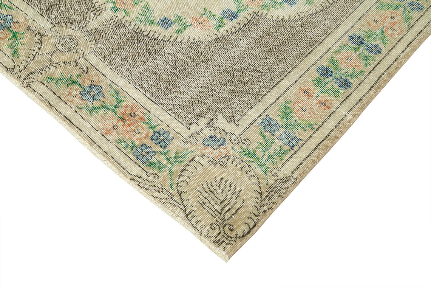 5x9 Beige Turkish Vintage Area Rug - 37910