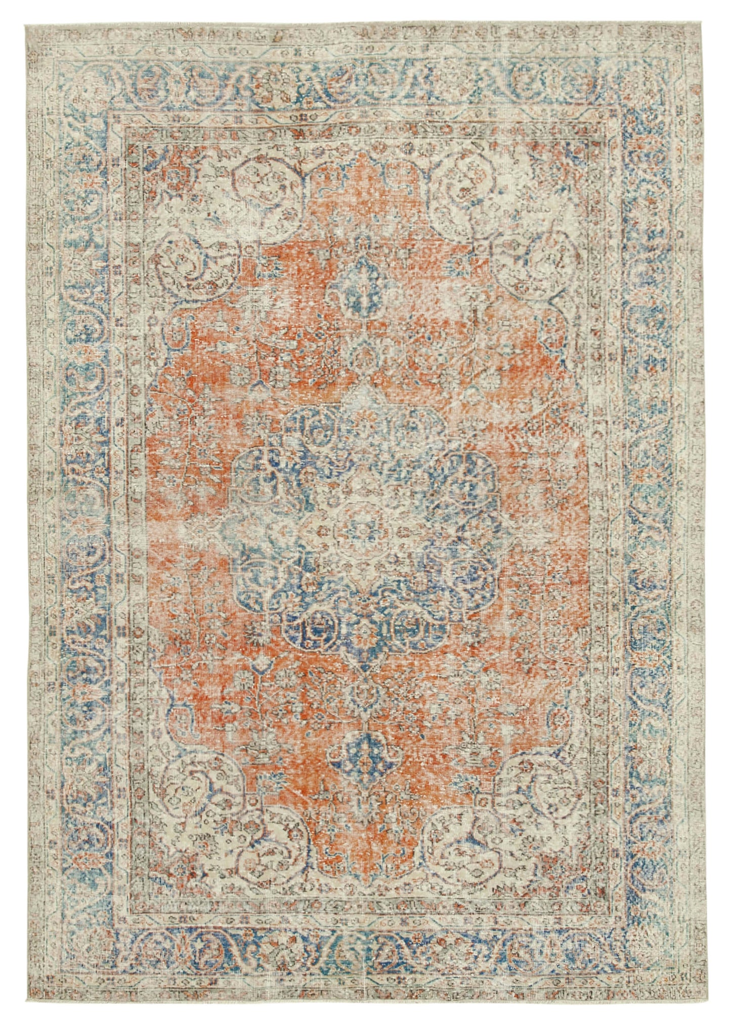 7x10 Beige Turkish Vintage Area Rug - 37911