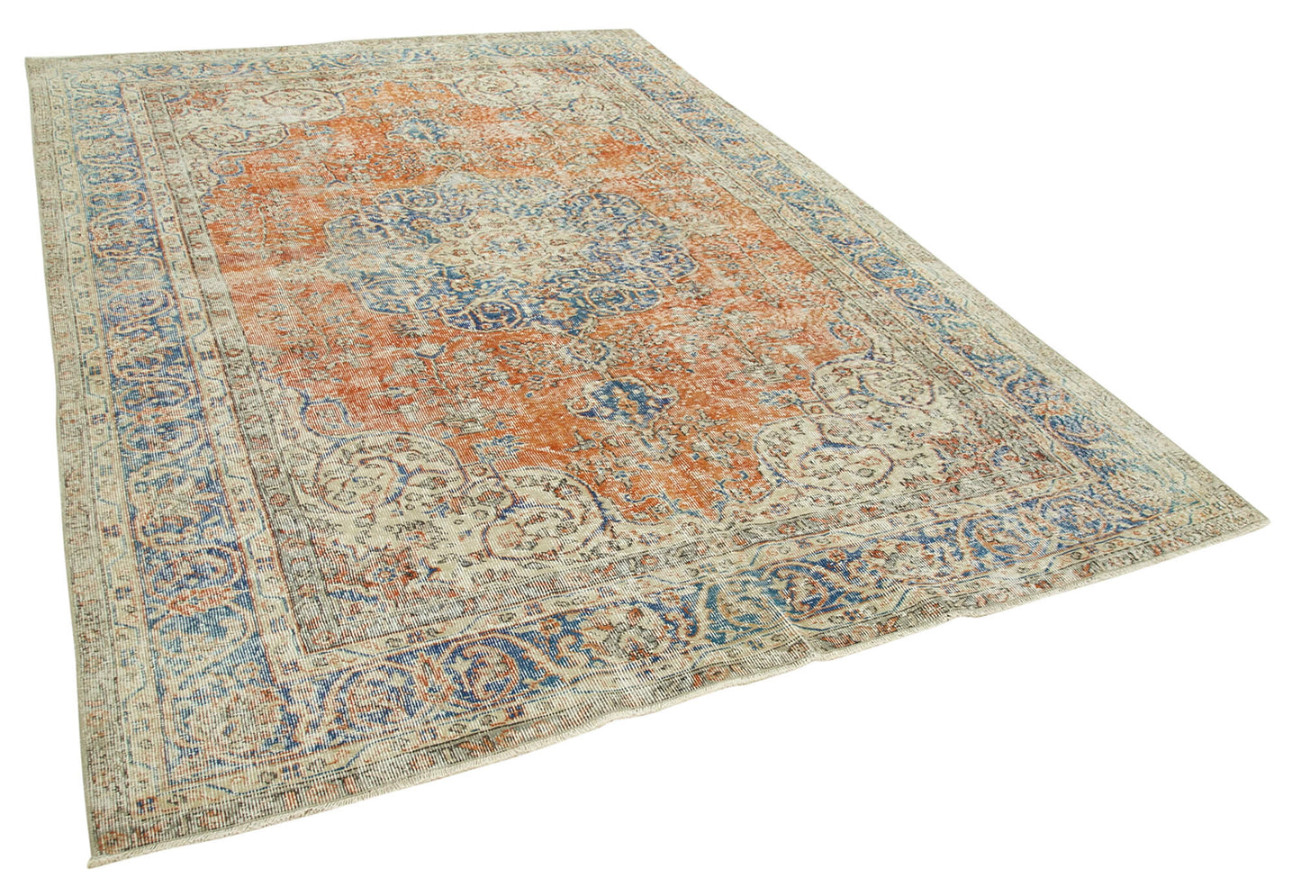 7x10 Beige Turkish Vintage Area Rug - 37911