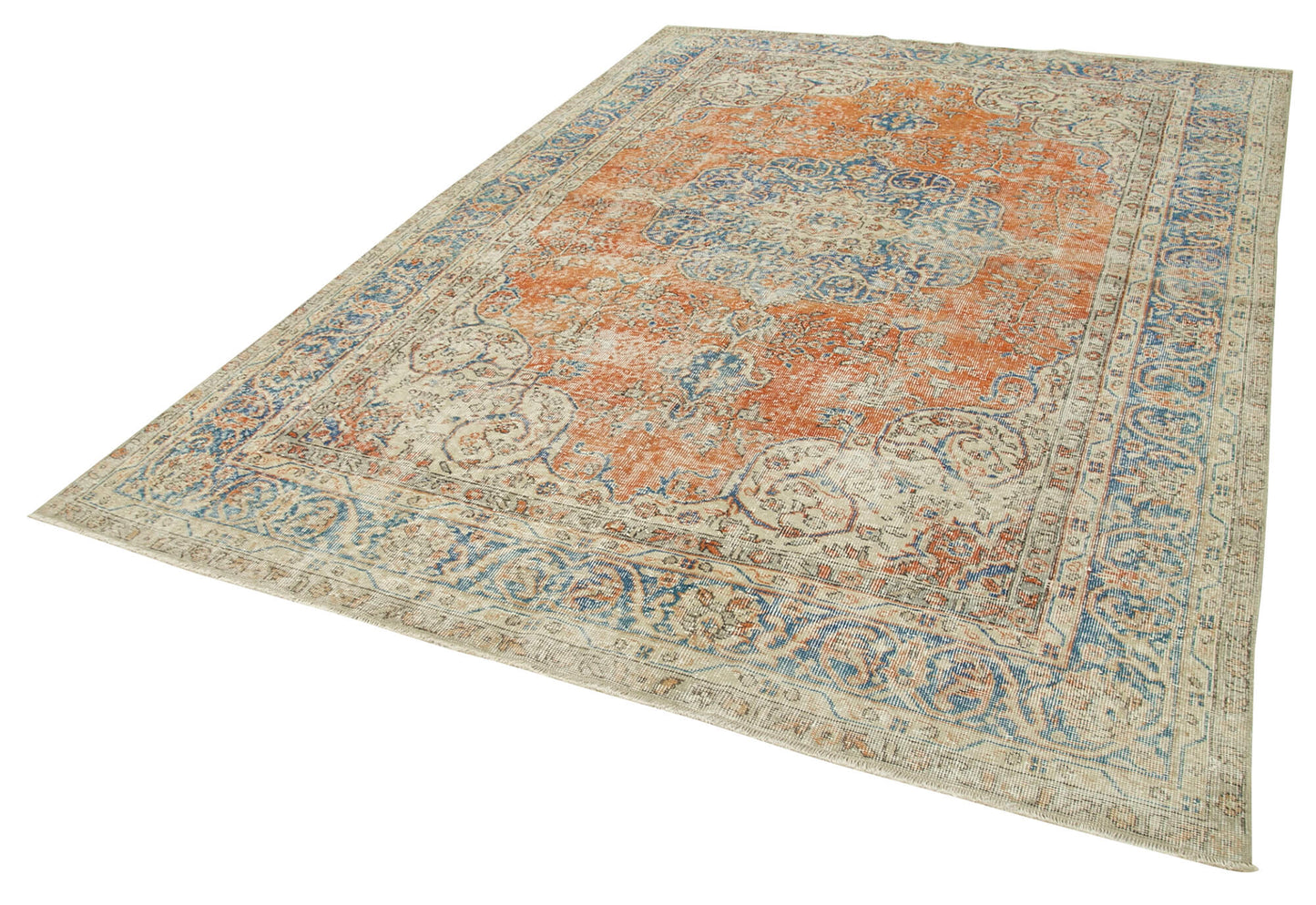 7x10 Beige Turkish Vintage Area Rug - 37911