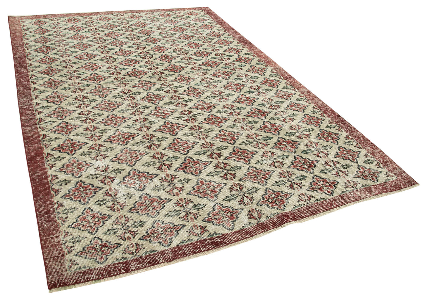 6x9 Beige Turkish Vintage Area Rug - 37963