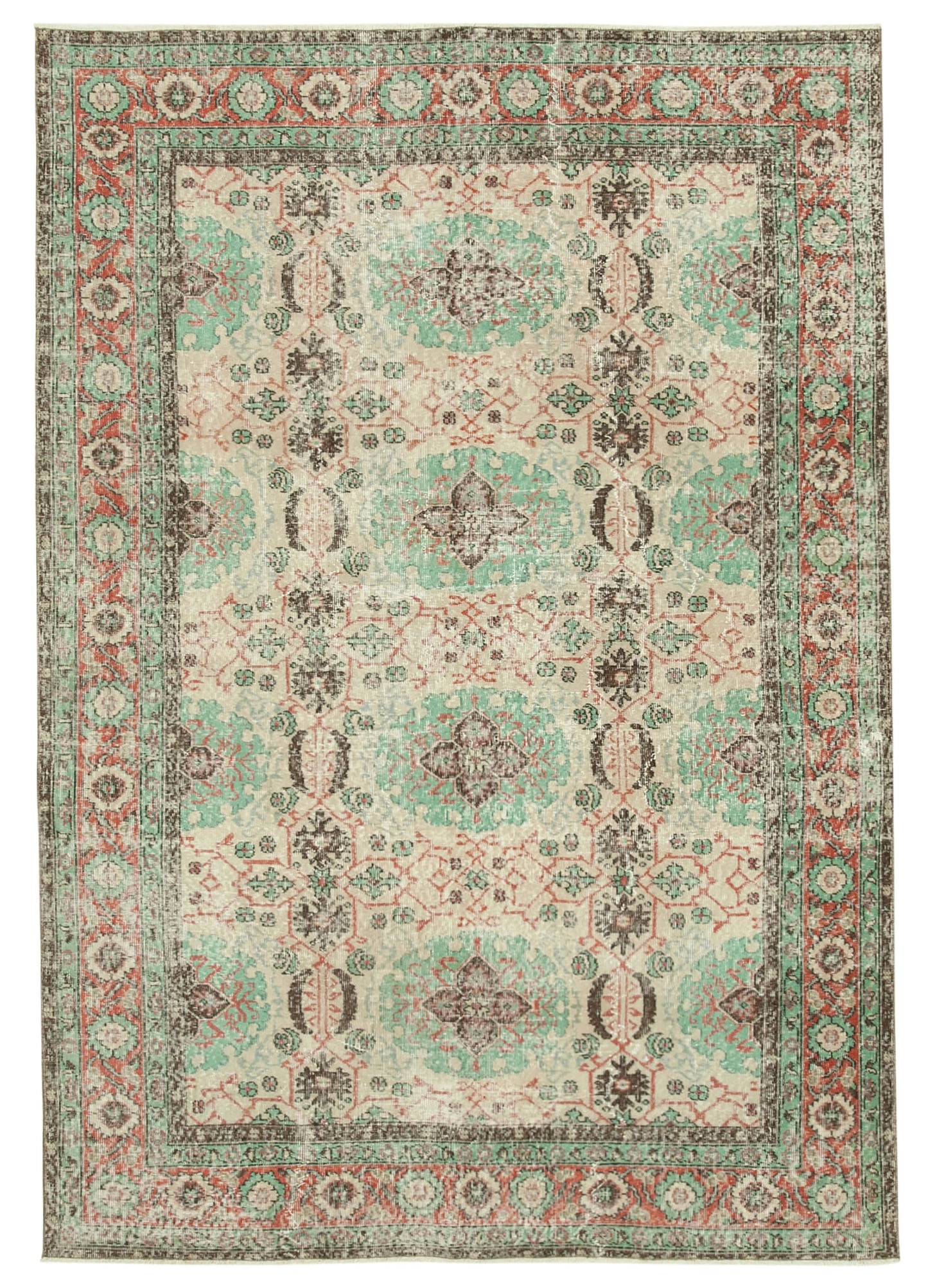 7x10 Beige Turkish Vintage Area Rug - 37965