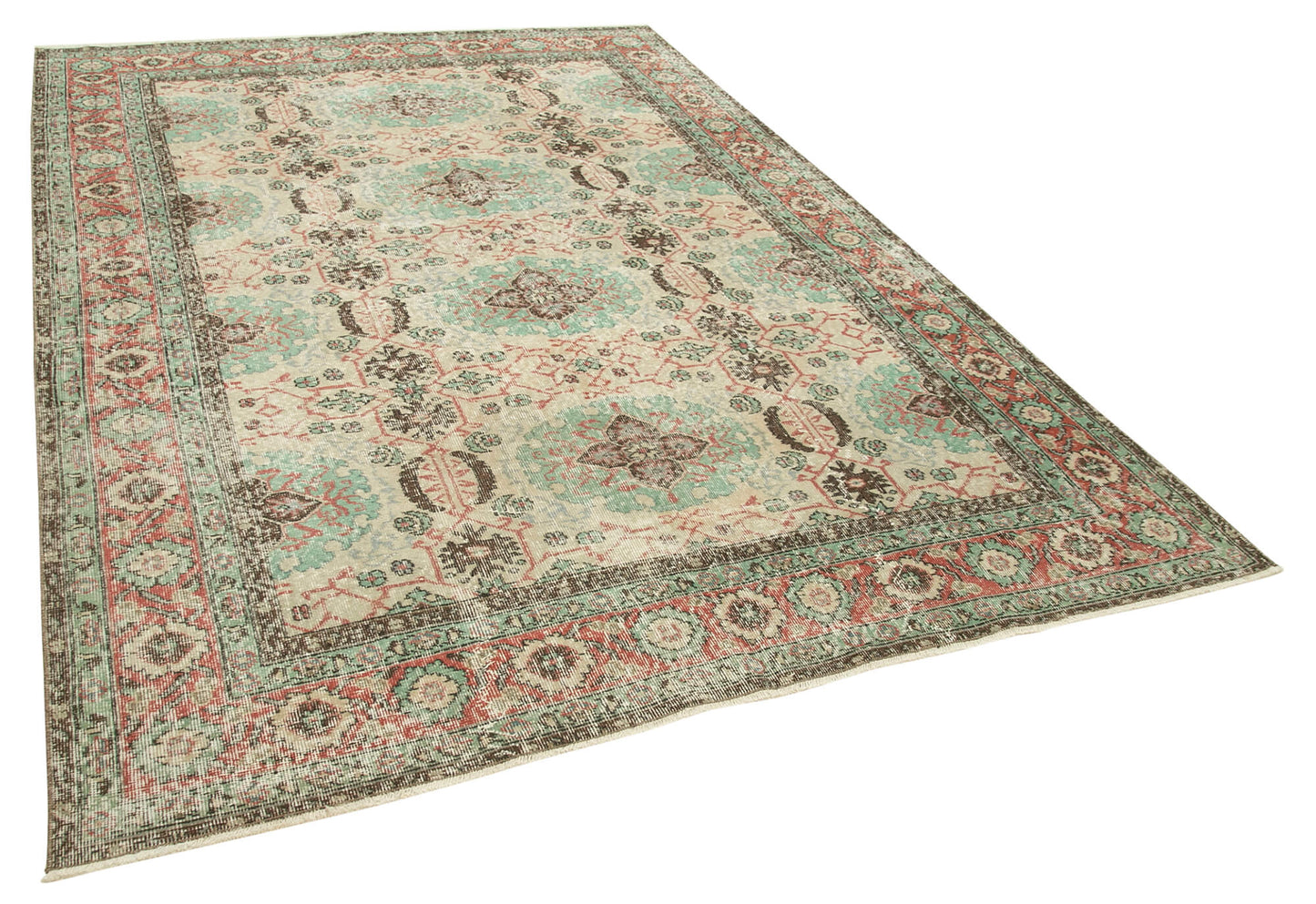 7x10 Beige Turkish Vintage Area Rug - 37965