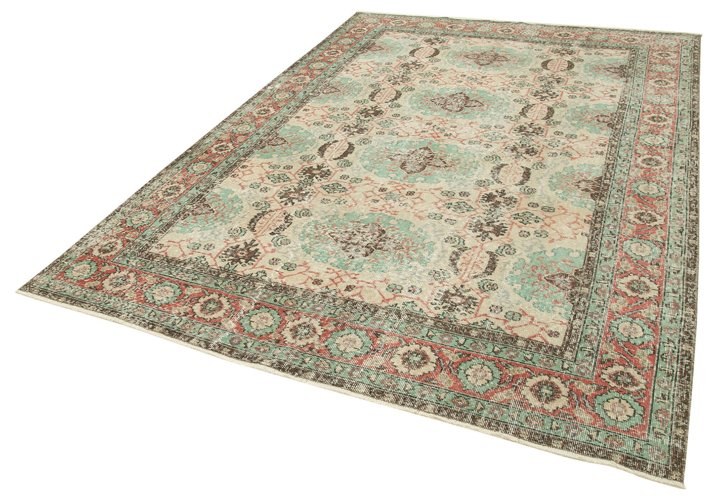 7x10 Beige Turkish Vintage Area Rug - 37965