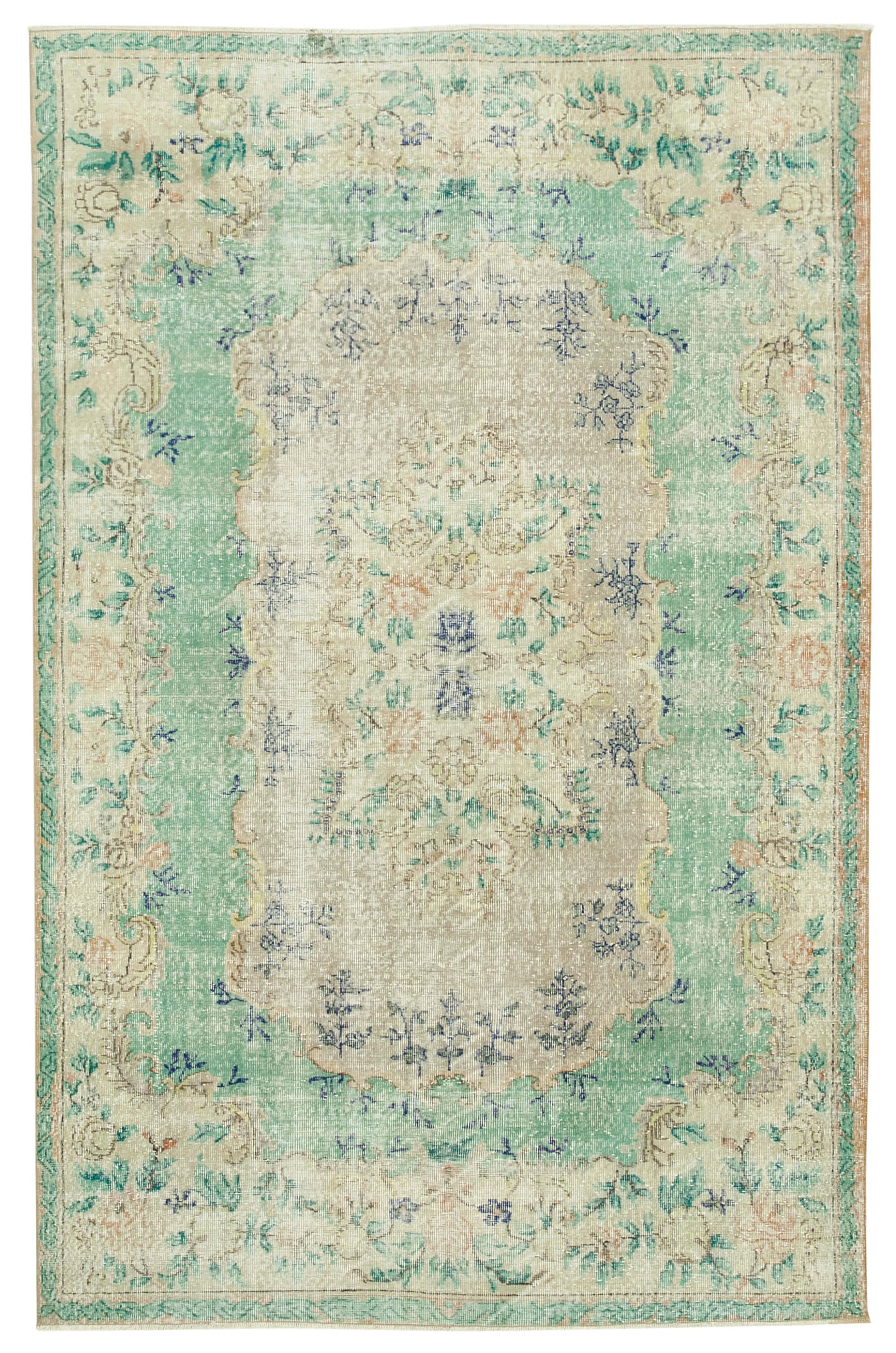 7x10 Beige Turkish Vintage Area Rug - 37967