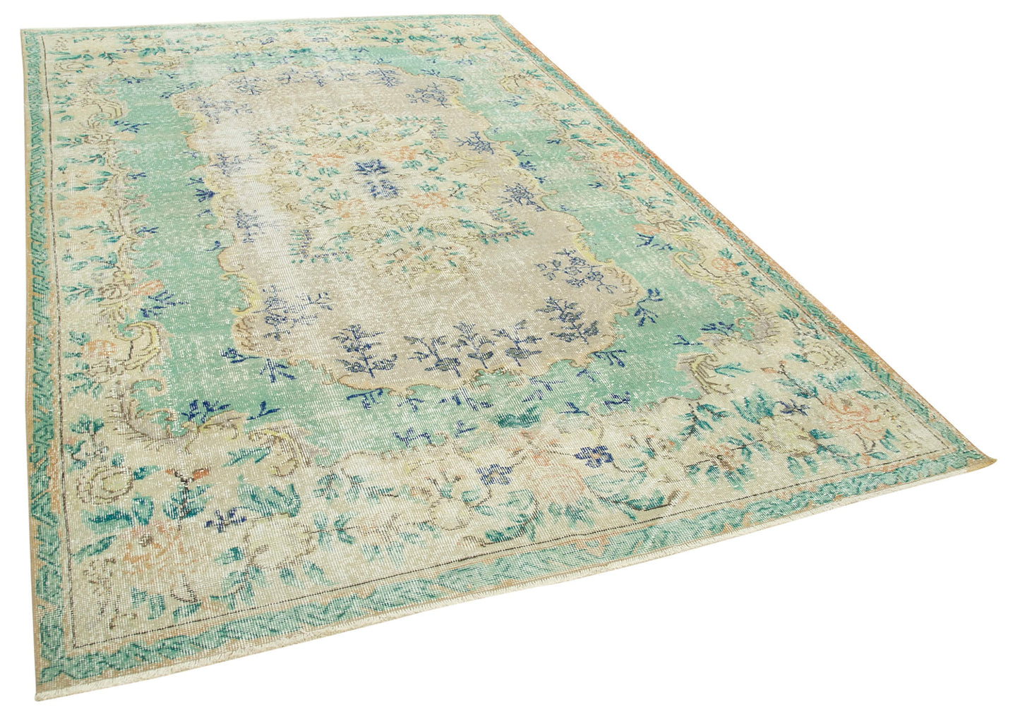 7x10 Beige Turkish Vintage Area Rug - 37967